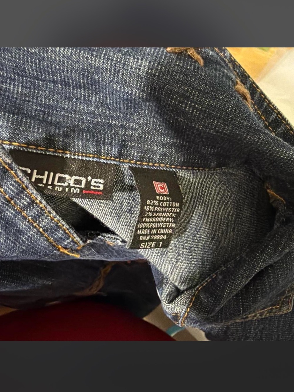 Chico's Dark Blue Denim Jacket with Contrast Topstitching - Picture 3 of 3
